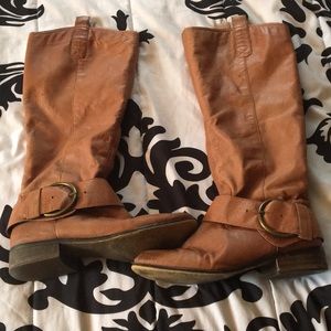 Tan suede knee high boots
